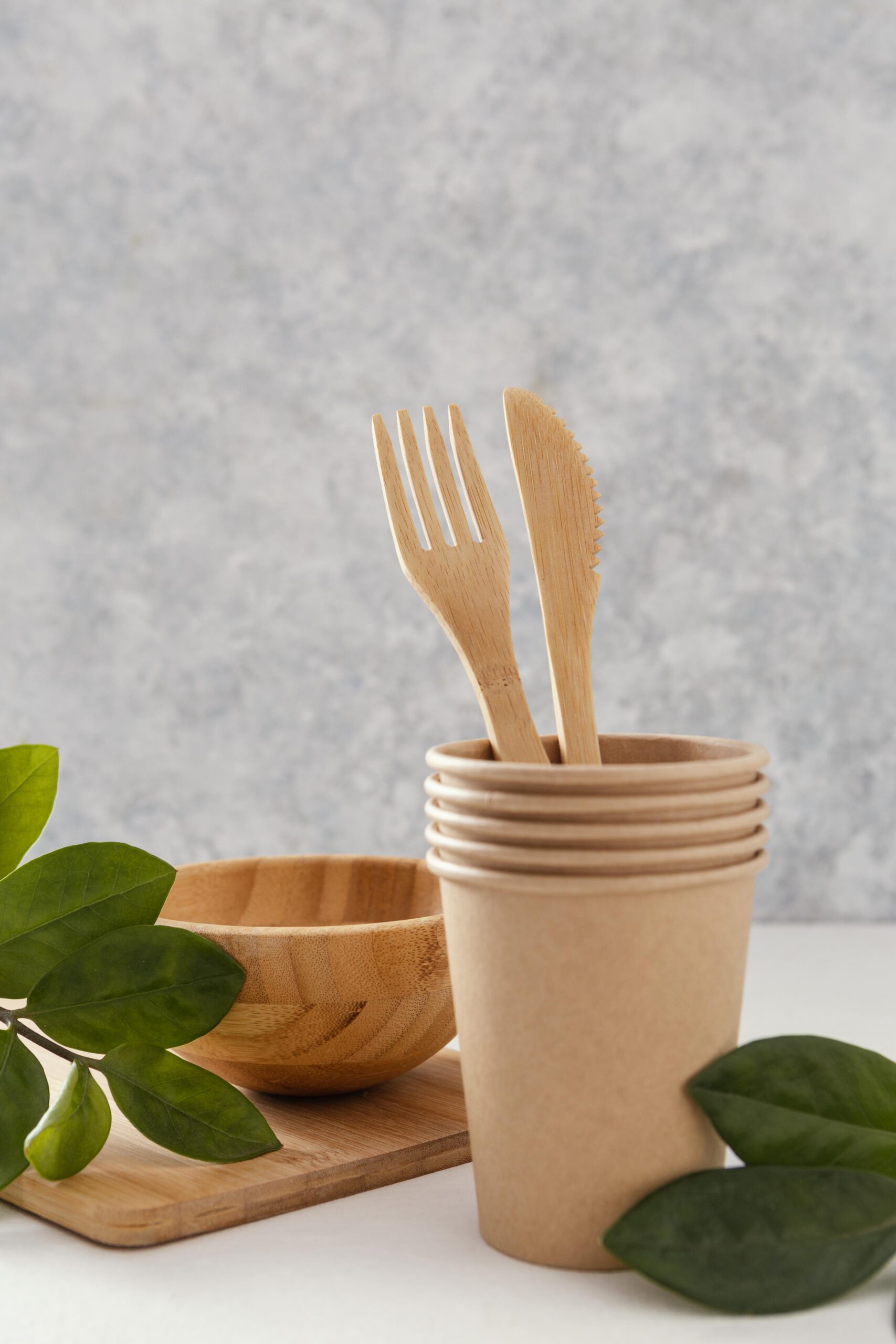 wooden board with cutlery